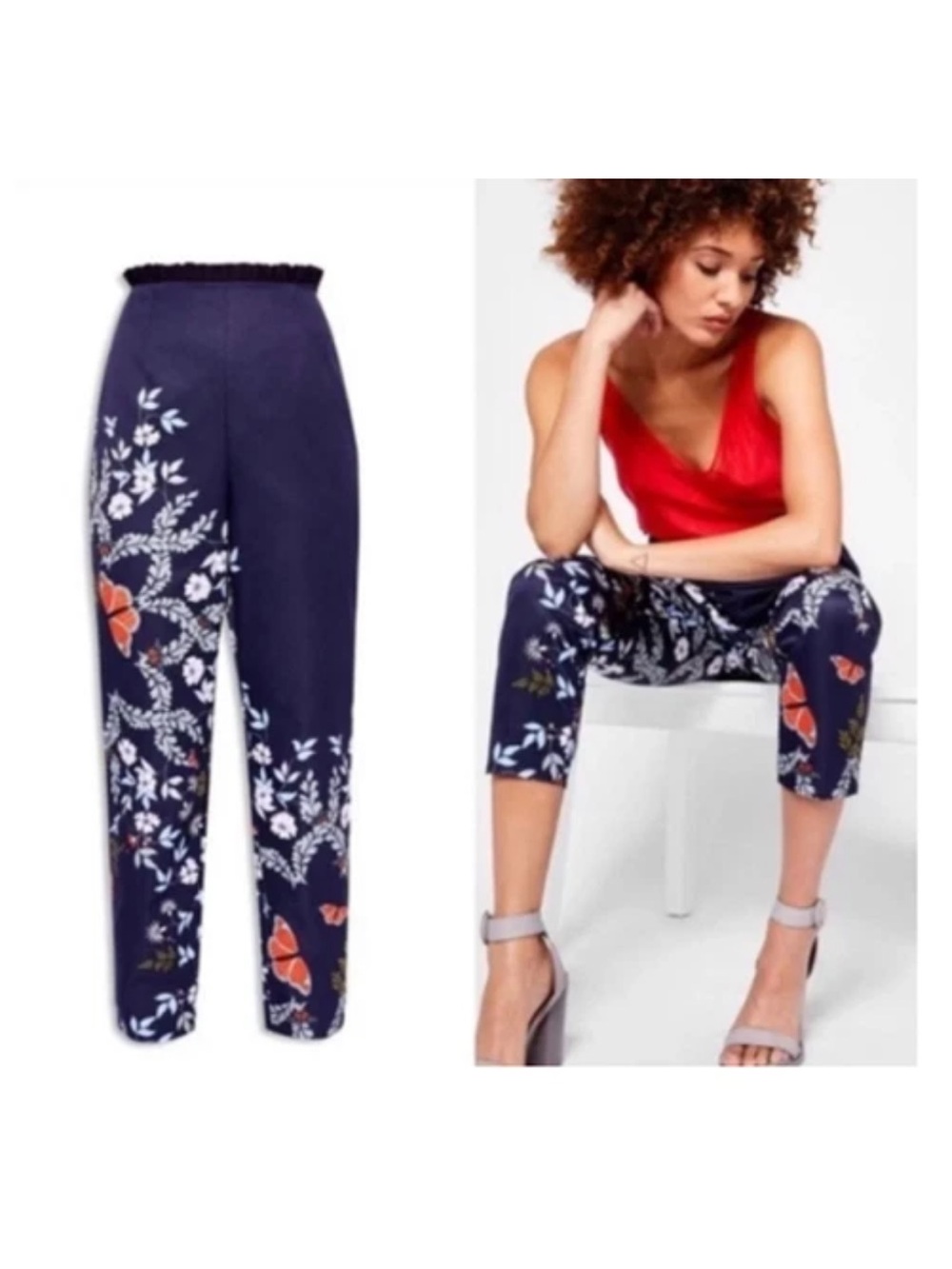 Ted Baker Navy Floral Butterfly Pants - size 4 Small